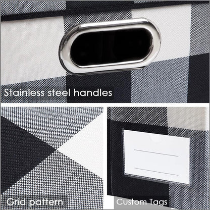 PRANDOM Collapsible Storage Bin with Lid [3-Pack] Fabric Foldable Storage Box Organizer Container Basket Cube with Cover for Home Bedroom Closet Office Nursery Black and White Grid(14.9x9.8x9.8)