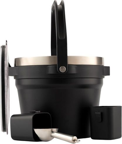 Large Insulated Ice Bucket with Lid – Stainless Steel Ice Bucket and Scoop – Ice Buckets for Parties, Bars – Ice Bucket with Lid and Scoop – Outdoor Ice Bucket, Cocktail Use (Black)