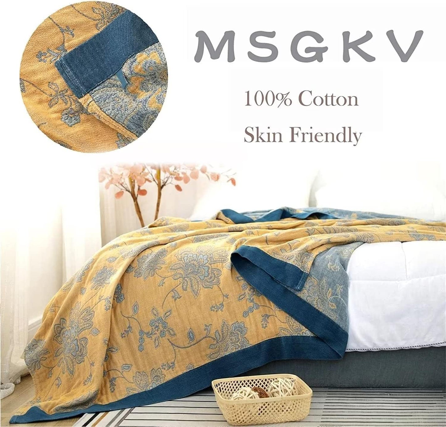 MSGKV Boho Throw Blanket Summer Blanket 100% Cotton Boho Couch Cover,Versatile Knit Woven Blankets,Super Soft Warm & Decorative Blanket for Chair Bed Sofa and Living Room,60''Wx 80''L