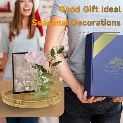 Farmhouse Oak 12" Lazy Susan Turntable Organizer for Cabinet, Round Wooden Lazy Susan Organization and Storage for Dining Table, Pantry, Kitchen, Countertop, Cupboard,Home Decor