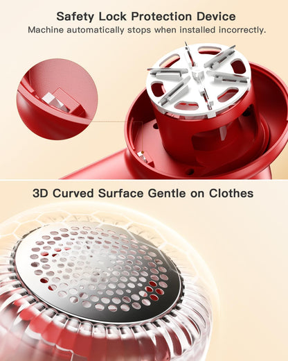 coldSky Rechargeable Fabric Shaver, Lint Shaver with Digital Display, Sweater Shaver with 6-Leaf Blades and Safety Lock, 3-Speeds Defuzzer Remove Fuzz, Pills from Clothes, Furniture, Sofa, Blanket Red