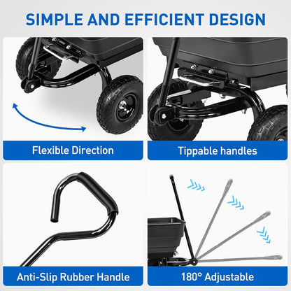 Yesker Garden Carts - 900lbs Dump Wagon with All Terrain Inflatable Wheels for Yard Lawn Farms Gardening - Heavy Duty Utility Outdoor Hauling Wheelbarrow