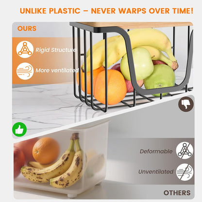 KONE Trash Bag Holder, 2 Pack Garbage Bag Dispenser, Storage Stackable Kitchen Organizer with Bamboo Top, Wall Mount Laundry Pantry Organization Black