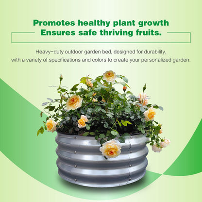 GARDMAX 2x2x1FT Galvanized Round Raised Garden Bed Kit, Metal Planter Boxes Outdoor with Easy Assembly, Large Garden Bed for Vegetables, Fruits, Flower, Herbs Silver