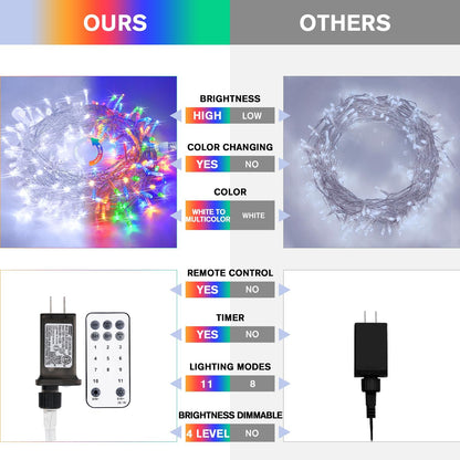 JMEXSUSS 100 LED Cool White & Multicolor Christmas Lights Indoor, Color Changing String Lights Plug in, 33ft Christmas String Lights Outdoor Waterproof for Xmas Tree Indoor Decor