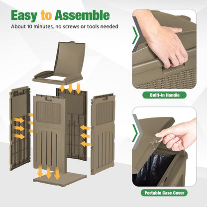 Flamaker 30 Gallon Trash Can, Resin Outdoor Garbage Can with Lid, Waterproof Hideaway Patio Waste Bins for Outside Use (2 Pack, Brown)