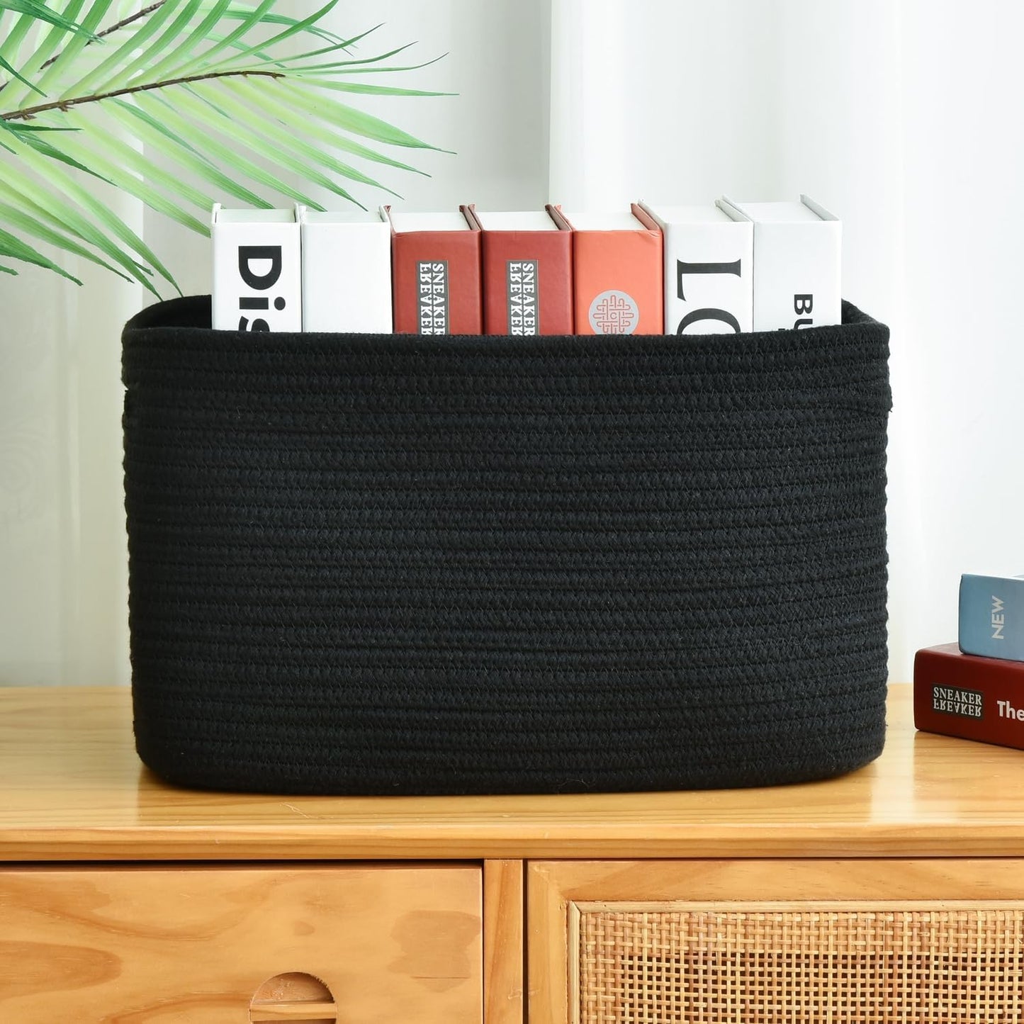 Storage Basket,Woven Baskets for Storage,Cotton Rope Baskets for Organizing,decorative Baskets for Shelves,book Basket,towel Basket,Toy Basket or Storage Bins for Living Room - 3 Pack,Black