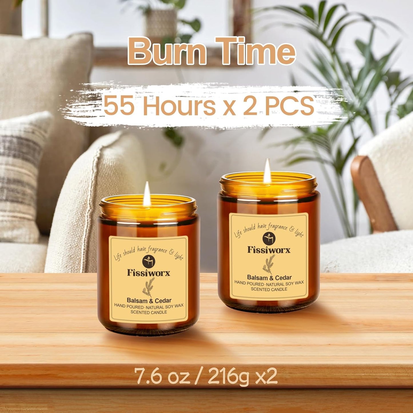Balsam & Cedar Scented Candle Set 2 Pack – Natural Soy Wax Hand-Poured – Relax and Relieve Stress – 60-Hour Long-Lasting Burn – Premium Aromatherapy Candle for Home Decor, Gifts