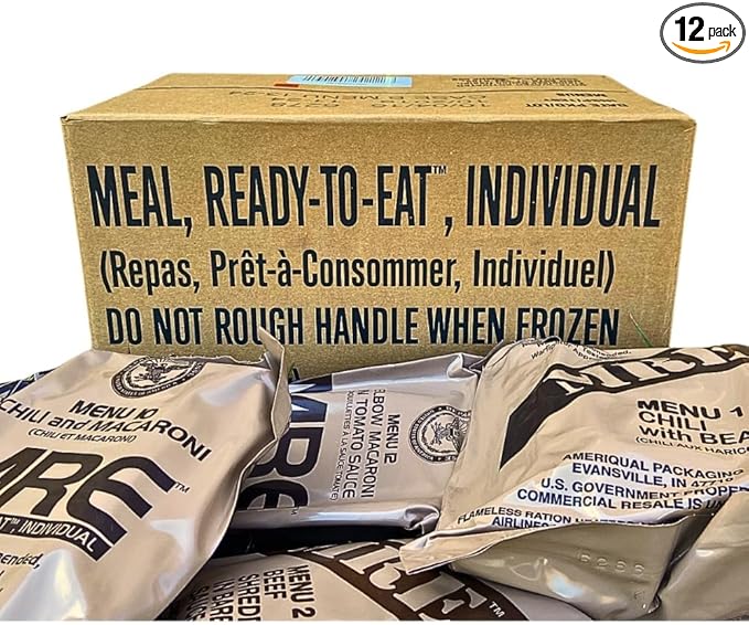 MRE Meals Ready to Eat A case 2025, 2026 inspection. Genuine Military US surplus emergency food bulk supply full box with heater - menus 1 to 12