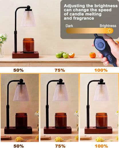 Candle Warmer Lamp - Electric Candle Warmer with Timer, Adjustable Height & Brightness, 2 Replacement Bulbs, 1-Year Warranty - Perfect for Jar Candles, Kitchen, Living Room, Bedroom (Clear)
