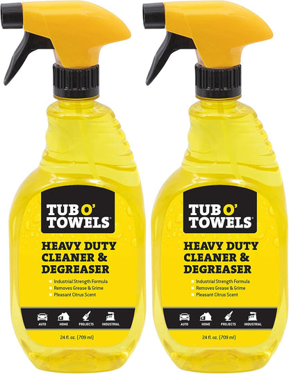 Tub O' Towels Heavy Duty Cleaner and Degreaser Spray Helps in Removing Oil Tar Paint Dirt Caulk Grease Grime Gunk Epoxies, Industrial Strength, Home & Auto, Made In USA, Citrus Scent, 24oz, 2-Pack