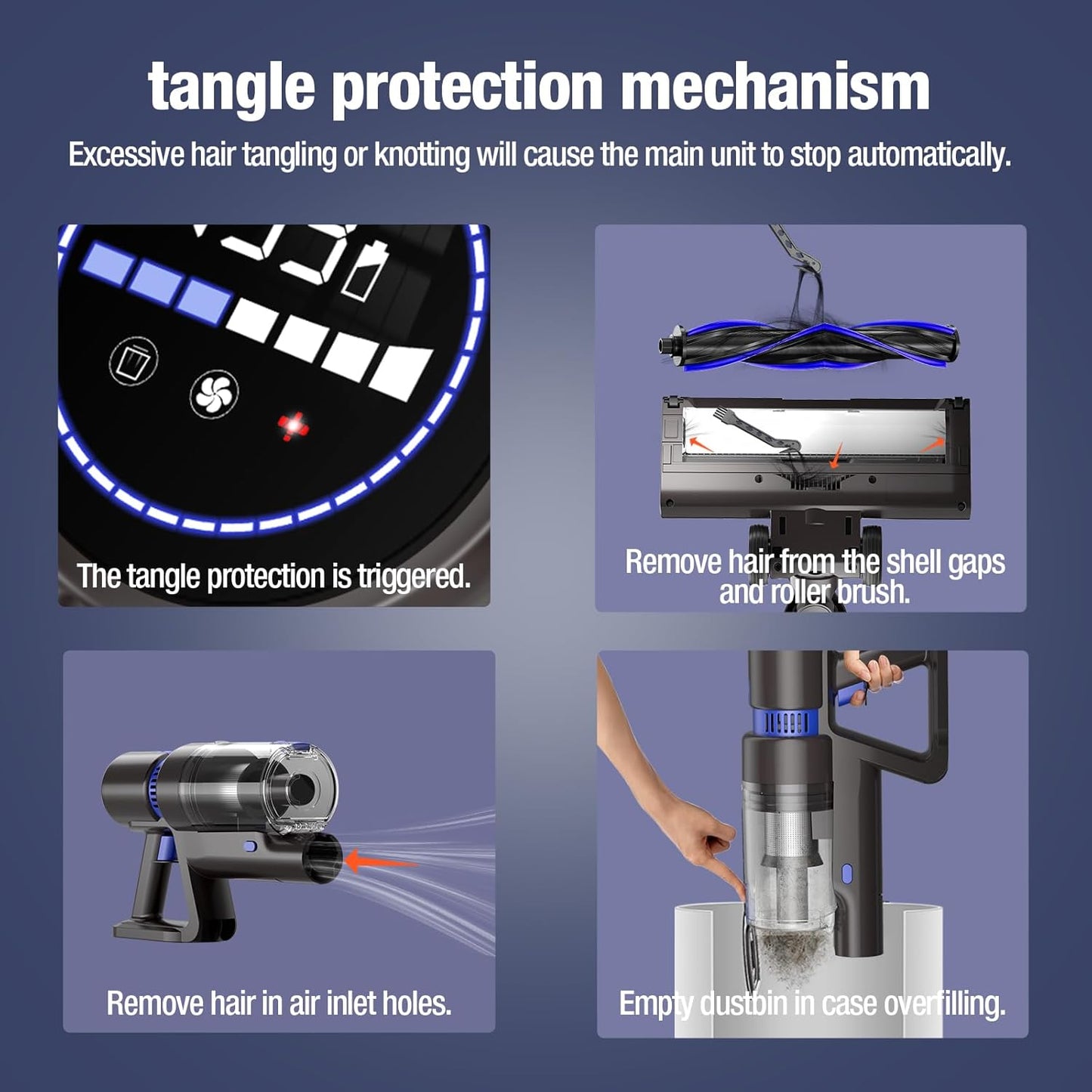 Cordless Vacuum Cleaner, 550W 45KPA 50Min Vacuum Cleaners for Home, Self-Standing Stick Vacuum with Touch Screen, 3 Power Modes, Rechargeable Battery, Handheld Vacuum for Pet Hair/Carpet/Floor