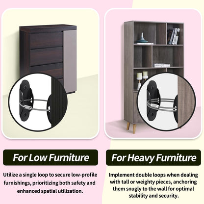 Anti Tip Furniture Anchors (6 Packs) Furniture Anchors for Baby Proofing, Earthquake Straps for Furniture Dresser Wall Safety Anchor Furniture Safety Straps Wall Straps, Black