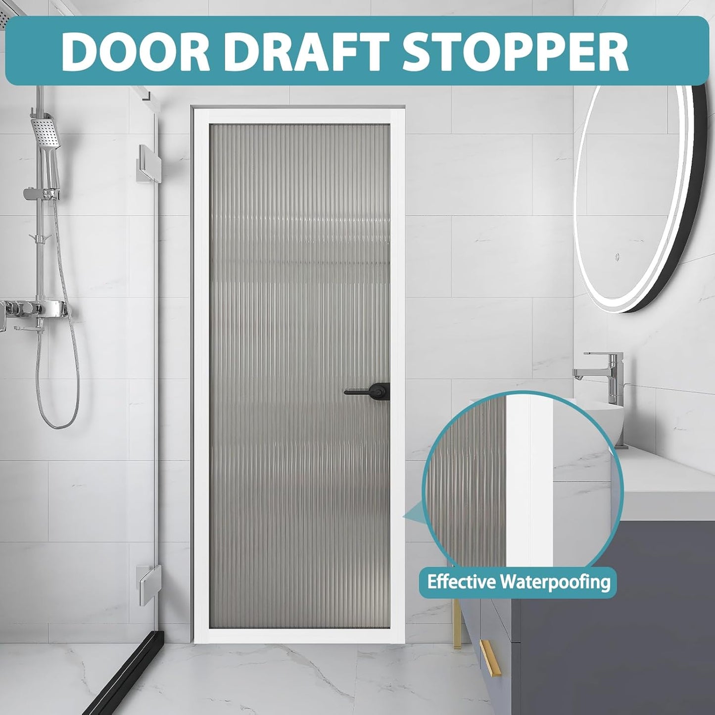 Weather Stripping Door Draft Stopper Flexible Self Adhesive Silicone Door Seal Strip for Glass Doors Windows and Shower Glass Gaps, 2 Inch Wide X 10 Feet Long, White