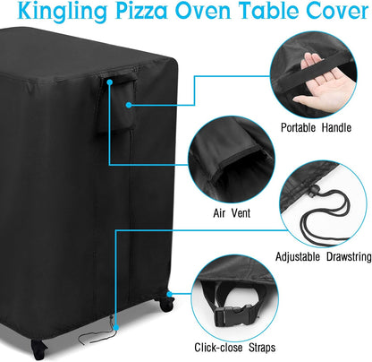 Kingling Outdoor Pizza Oven Table Cover for Ooni Large Table, Waterproof Outdoor Grill Prep Table Cover Pizza Oven Stand Cover - 36''L x 32''W x 31''H(Black)