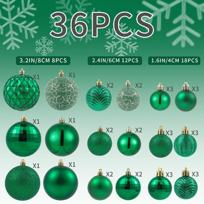 LANGXUN 36pcs Emerald Green Christmas Tree Decorations Balls, Bolas De Navidad, 2025 Christmas Decor, Indoor Outdoor Shatterproof Christmas Ornaments, Xmars Party Wedding Suppiles