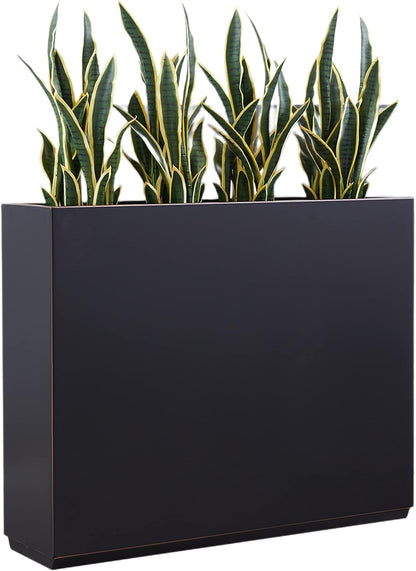 Metallic Heavy Planter for Outdoor Plants, 38Lx10Wx30H Inches Tall and Long Metal Divider Planter Box with Hand Brushed Gold Edge for Outside & Indoor, No Assembly (Black)