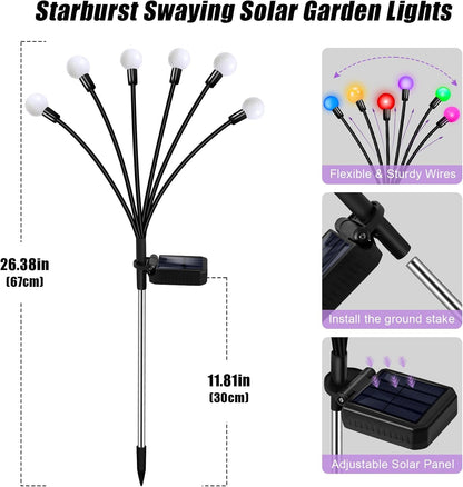 Solar Garden Lights Outdoor, 24 LEDs Solar Firefly Light, Multicolor Changing RGB Swaying Lights Outdoor Waterproof, 4 Pack 6 Heads Christmas Garden Decorative for Yard Patio Pathway Lawn Decor