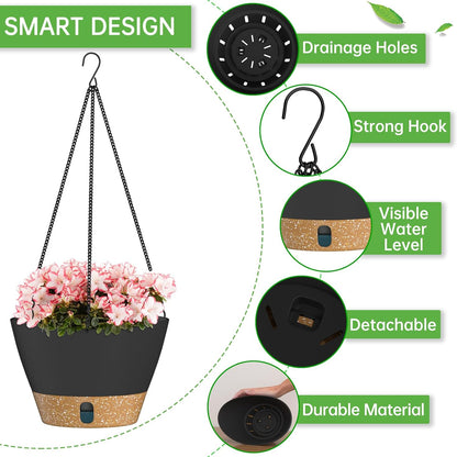 ZMTECH 8 Inch Hanging Planters for Indoor Plants, Hanging Baskets for Plants Outdoor with Visible Water Level, Hanging Flower Pots with Drainage Holes & Removable Tray(2 Pack, Gray)