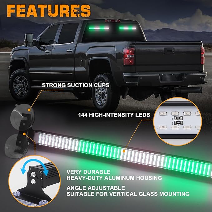 XRIDONSEN 2 in 1 Green White Emergency Strobe Traffic Advisor Light Bar 144 LED Warning Safety Interior Dash Windshield Lights Deck Split Mount for Volunteer Firefighter Vehicles Trucks (2x17.7 inch)