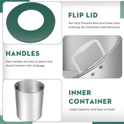 8Gallon Round Large Outdoor Trash Can, Heavy Duty Metal Slatted Garbage Can Outdoor, All Weather Resistant Commercial Garbage Cans, Waste Receptacle in Park, School, Beach, Patio (Green, Medium)