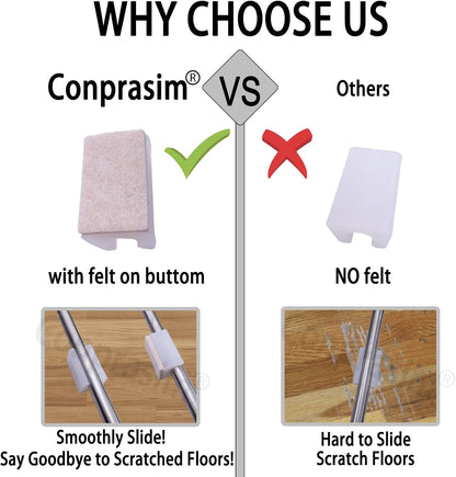 Rectangle U Shaped Chair Leg Tips Caps with Felt Pads,Furniture Feet Protector Slide Smoothly Glides No Scratches No Noise Protect Hardwood Floor,Fit 10mm(25/64inch) Diameter Tubular Leg (White 8PCS)