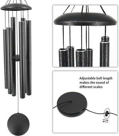 ASTARIN Wind Chimes Outdoor, 45-Inch Memorial Wind Chimes with 6 Heavy Tubes, Unique Outdoor Decor, Sympathy Gifts, Black Grey
