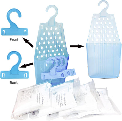 Moisture Absorber Packets with Plastic Case & Hook, Odor Eliminator, Leak Proof, Fragrance Free, Humidity Packs, Hanging Closet Dehumidifier Bags, Moisture Absorber (4 Packs)