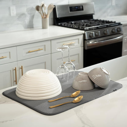 S&T INC. Dish Drying Mat XL, 18” x 24”, Absorbent Microfiber Kitchen Counter Mat, Dish Drying Pad for Dishes, Utensils, Pots and Pans, Extra Large, Charcoal