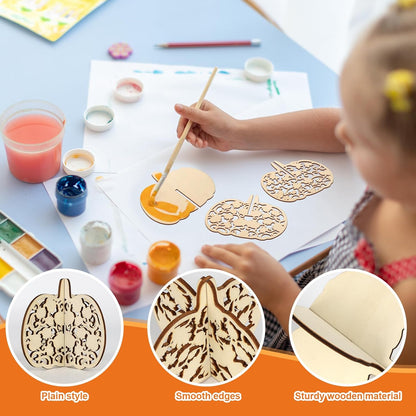 COCHIE DIY 3D Fall Pumpkin Wood Crafts to Paint for Kids Adults, Paintable Unfinished Wooden Slices for Craft, Cutouts Ornaments for Painting Decorations (24 PCS)