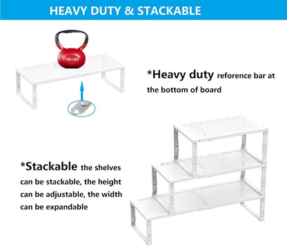 Expandable Spice Rack,Stackable Storage for Cabinet, Multi-Functional Kitchen Shelving,Height-Adjustable,Sustainable Organizer Solution(1Pack/White/Large)