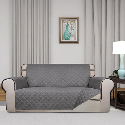 PureFit Reversible Quilted Sofa Cover, Water Resistant Slipcover Furniture Protector, Washable Couch Cover with Non Slip and Elastic Straps for Kids, Dogs, Pets (Oversized Loveseat, Gray/Gray)