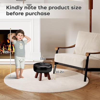 13in Small Foot Stool Ottoman, Round Faux Leather Foot Rest, Footstool Ottomans with Rubber Legs Under Desk, Footrest for Couch, Living Room, Bedroom, Office, 13''L x 13''W x 10.2''H, Black