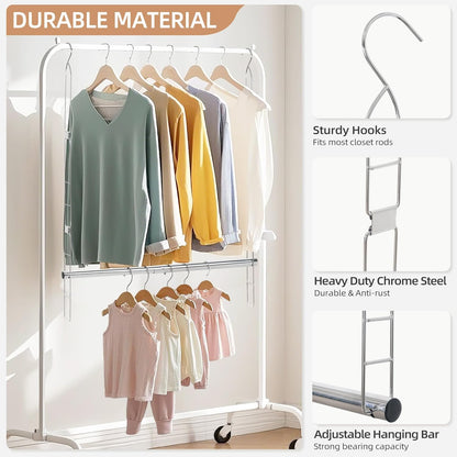 STORAGE MANIAC Hanging Closet Rod, Adjustable Width and Height Closet Hanging Organizer, Space-Saving Clothes Hanging Bar, Closet Extender Hanging Rod Double Closet Hanging Rod, 1 Pack Chrome