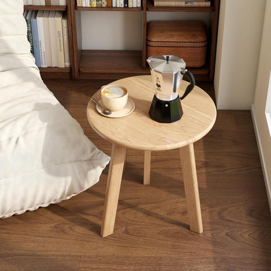 100% Solid Oak Round Side Table, Small Bedside Table for Small Spaces, Living Room End Table with Stable Frame for Bedroom Couch, (Natural, 17.71" D x 19.68" H)