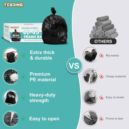 40-45 Gallon Black Trash Bags 120 Count - 37''x45'' Large Garbage Bags Unscented, 40+ Gallon Trash Can Liners, Multipurpose for Office, Outdoor, Recycling and Commercial