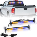 XRIDONSEN 2 in 1 Amber Blue Traffic Advisor Light Bar 144 LED Emergency Warning Safety Interior Windshield Dash Strobe Lights for Firefighter Police Construction Vehicles Trucks (2x17.7 inch)