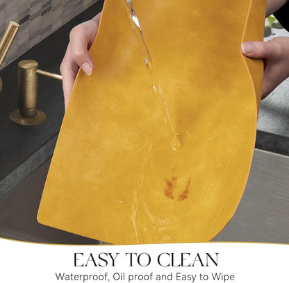 MOSAYT Vinyl Placemats Set of 8-12 X 17 Inch - Faux Leather 100% Waterproof Oil-Proof Wipeable PU Place Mats, Heat Resistant Reversible Table Mats for Kitchen, Dining, Outdoor (Yellow)