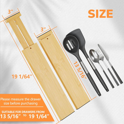 BAMEOS 4 pcs 3" High Bamboo Drawer Dividers Adjustable Drawer Organizer Expandable Drawer Organization Utensil Organizers for Kitchen Dresser Bathroom Bedroom and Office