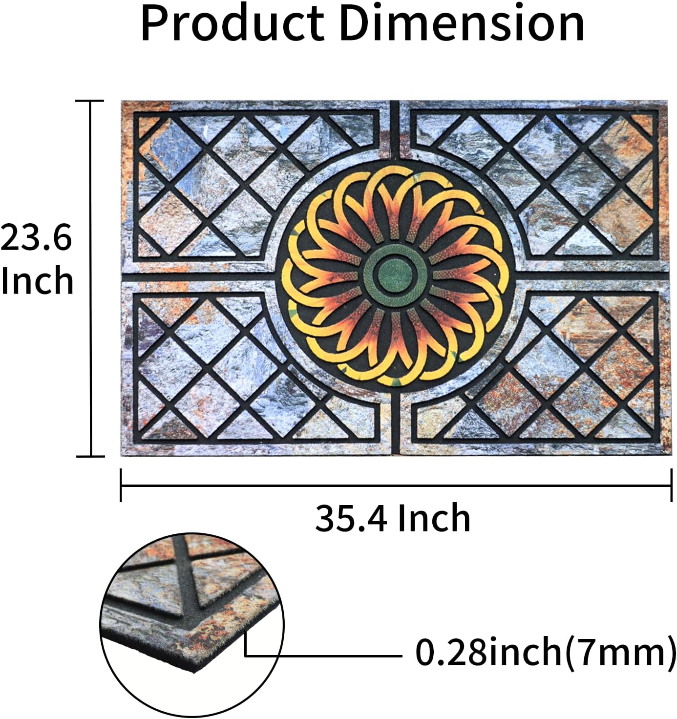 Door Mat Welcome Mat, Heavy Duty Door Mat 23.6 x 35.4 Inch Front Door Mat Rug Doormat for Outdoor Entrance Home Non-Slip Rubber Rug for Front Door, Outside, Entryway, Patio (Flower)