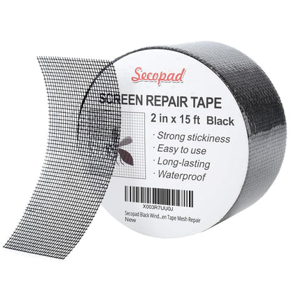 Black Window Screen Repair Tape, 2 in X 15 FT (180IN) Screen Repair Kit for Windows or Doors, Strong Adhesive Screen Patch Fiberglass Screen Tape Mesh Repair