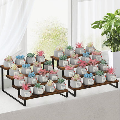 YINMIT Wooden Display Riser Stand, Tiered Perfume and Cologne Organizer Stand, 4 Tier Spice Rack Organizer, Rustic Display Shelf for Candles (4 Tier, 2 Pack)