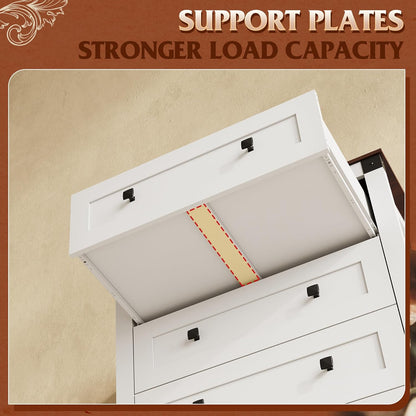 WLIVE Farmhouse White Dresser for Bedroom, 5 Drawer Dresser Storage Organizer, Tall Wood Dressers with Double Rustic Handle, Chest of Drawers for Living Room, Hallway, Closet