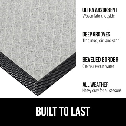 GORILLA GRIP 100% Waterproof All-Season WeatherMax Doormat US Designed Natural Rubber, Stain and Fade Resistant, Low Profile Indoor Outdoor Door Mats, Easy Clean Patio Mat, 17x29, Light Gray