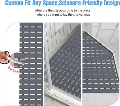 Shower Mat Non-Slip Bath Mat for Tub Floor & Stall with 200+ Suction Cups & Drain Holes, Quick Dry Machine Washable Bathtub Mat, Safe for Elderly& Baby, Bathroom Essentials 24x24 Inch (Light Grey)