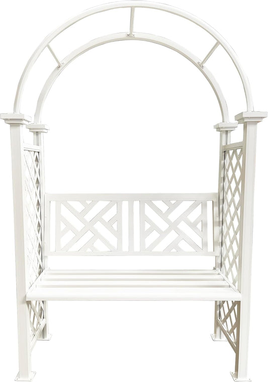 White Aluminum Garden Arbor Arch with 2-Seater Bench