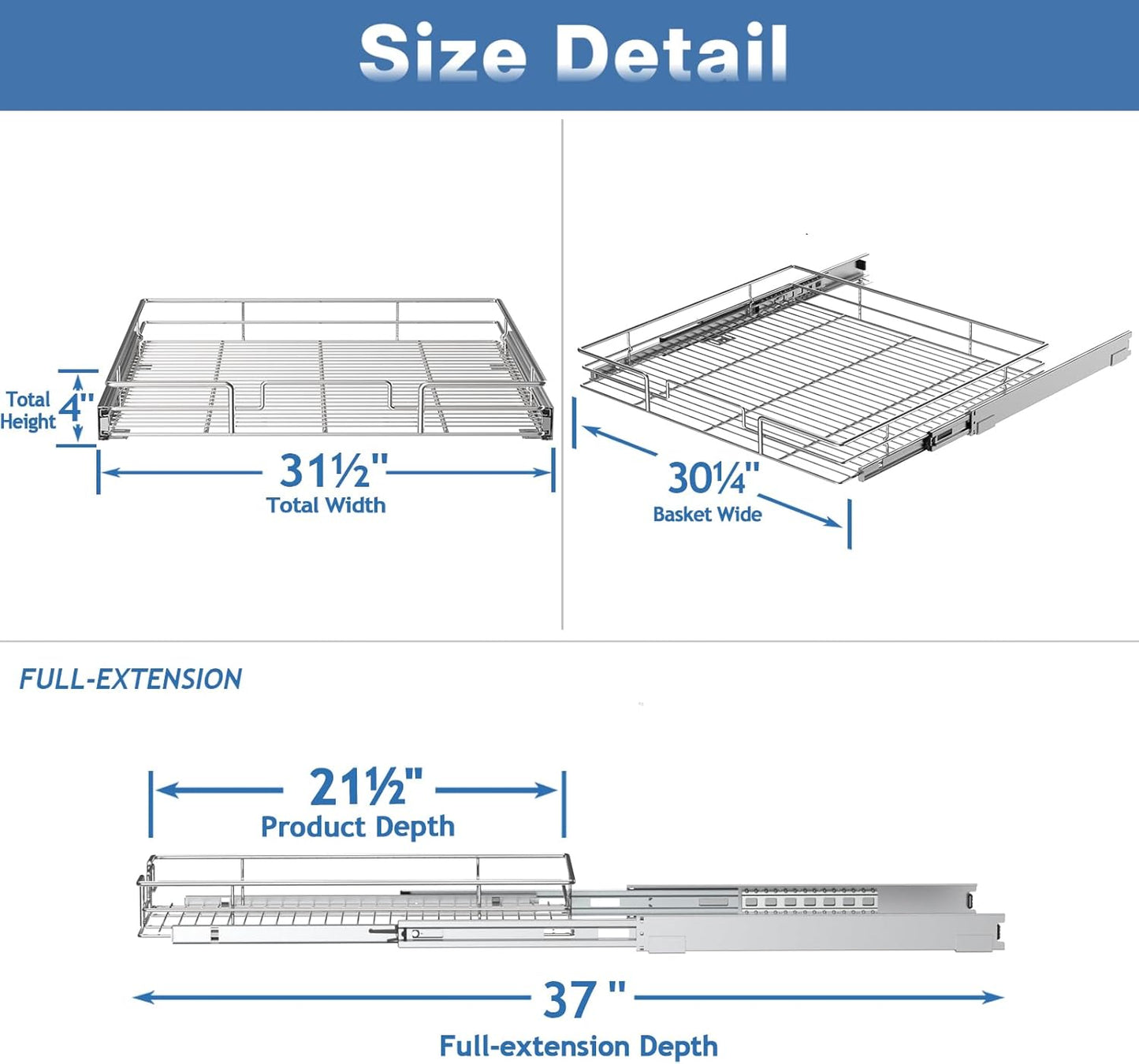 LOVMOR Pull Out Cabinet Organizer 31½" W x 21½" D, Kitchen Cabinet Pull Out Shelves Slide Out Storage
