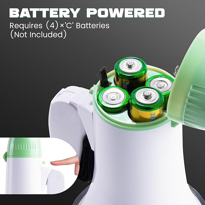 MyMealivos Portable Megaphone Bullhorn 20 Watt Power Megaphone Speaker Voice and Siren/Alarm Modes with Volume Control and Strap (White&Green)