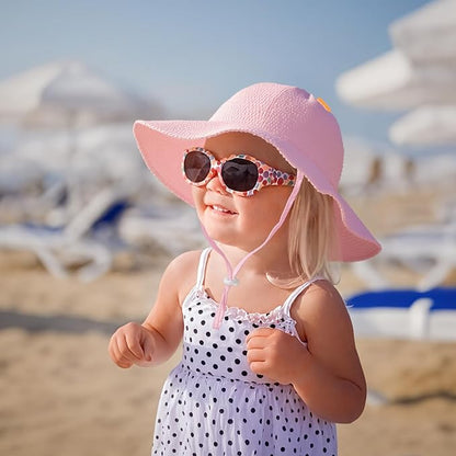 HONGTEYA Baby Sun Hat Toddler Girl Beach Hat Adjustable Outdoor Summer Hat UPF 50+ Sun Protection Wide Brim Infant Kids