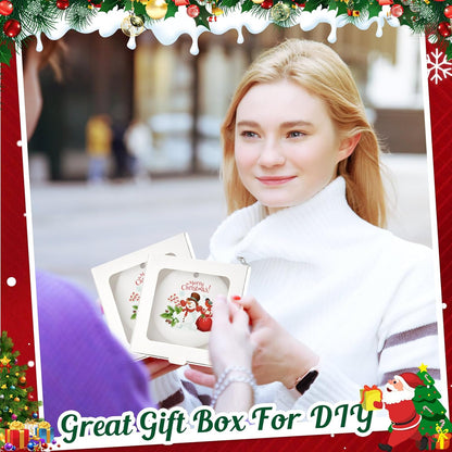 50 Pcs Sublimation Ornament Blanks Box 3.6"x3.6"x0.7" Christmas Ornaments Holder Ceramic Discs Packaging Box with Window for Personalized Xmas Tree Blanks Bulk (White)